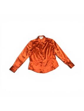 Vintage Starington Orange Silk Satin Button-Front Long Sleeve Blouse Size 10